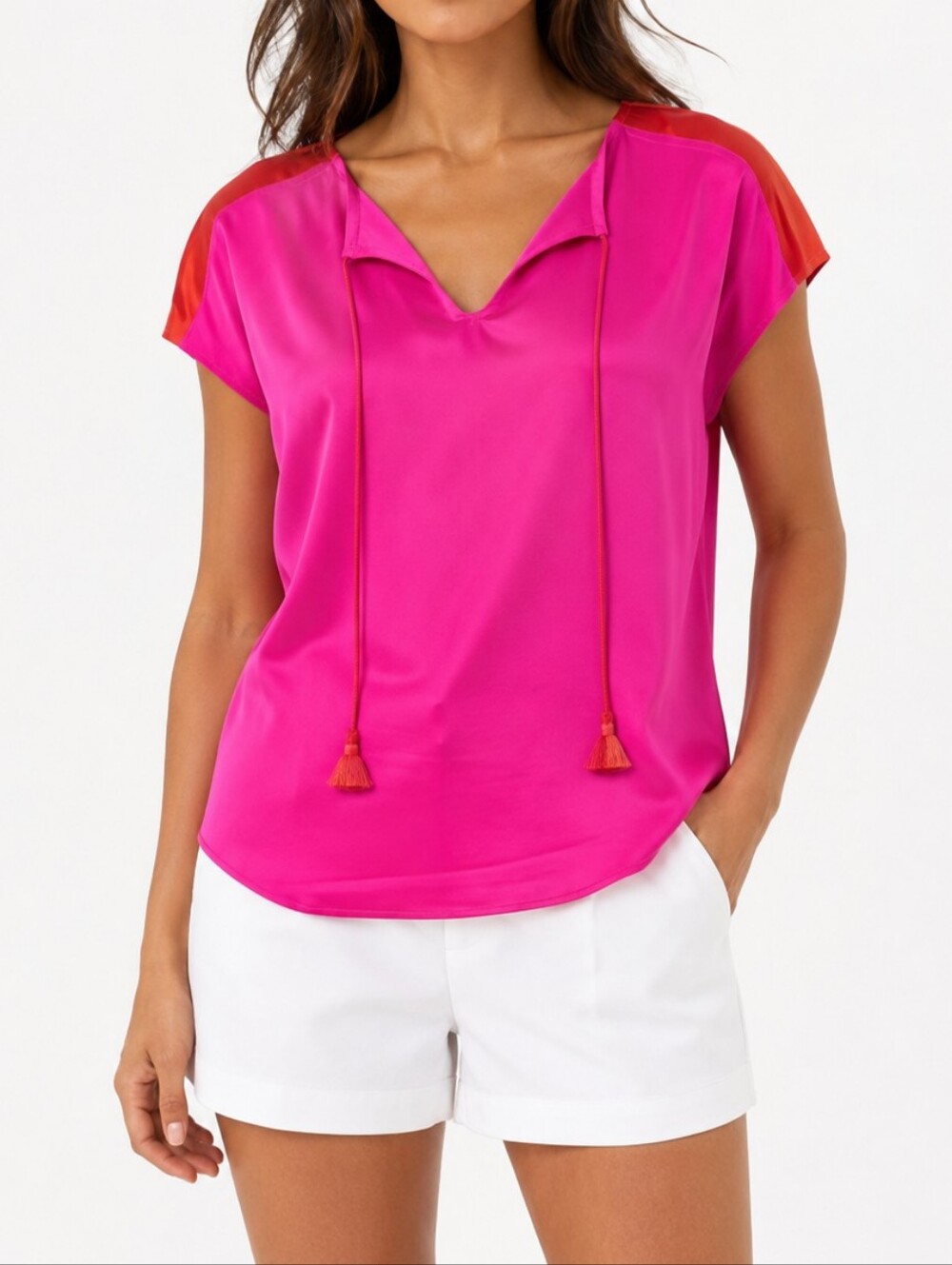 ST. JOHN | $395 Two-Toned Silk Blouse - Picture 1 of 5